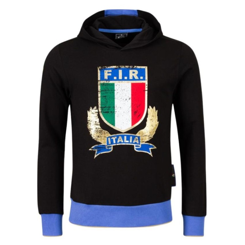 RUGBY ITALY – HOODY SWEATSHIRT LF COTTON BLK - MACRON - Season 2025/26