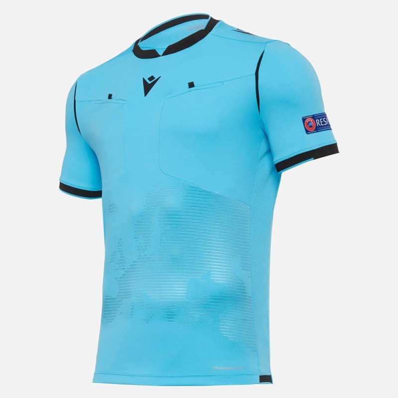 EURO 2020 UEFA ARBITRE HOMME - MAILLOT MATCH DAY BLEU CLAIR SS - FOOTBALL MACRON