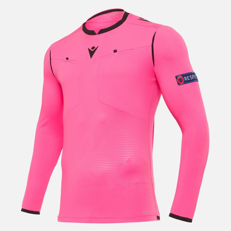 EURO 2020 UEFA REFEREE MAN - MATCH DAY SHIRT PINK LS - FOOTBALL SOCCER MACRON