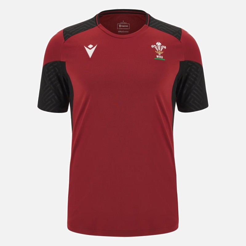 RUGBY WALES – TRAINING SHIRT CARDINAL POLY - MACRON - Season 2023/24