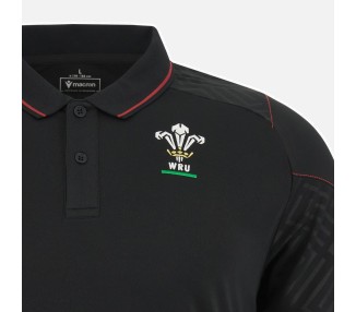 RUGBY WALES – TRAVEL POLO POLY SCHWARZ TRIKOT - MACRON - RWC 2023