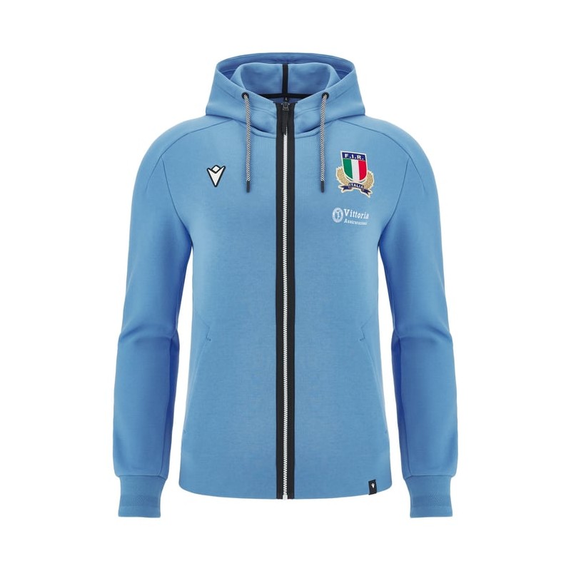 RUGBY ITALIE – SWEAT À CAPUCHE ATHLEISURE COTTON ZIP - MACRON - Saison 2024/25