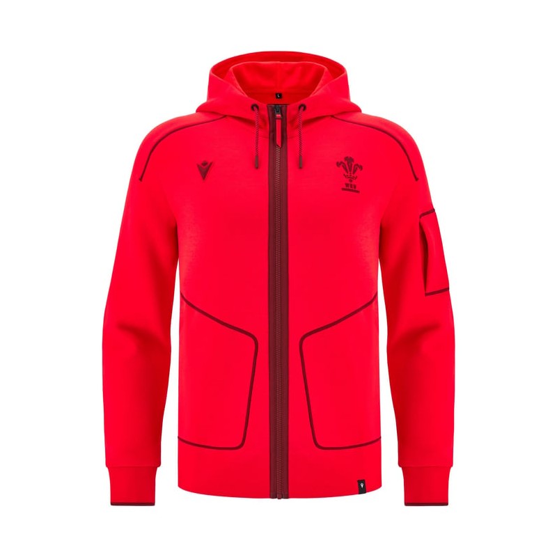RUGBY WALES – SWEATSHIRT HOODIE ZIP TRAVEL - MACRON - Season 2025/26