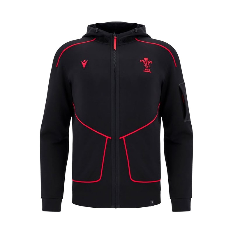 RUGBY GALES – CHAQUETA SUDADERA CAPUCHA TRAVEL TECH BLK - MACRON - 2025/26