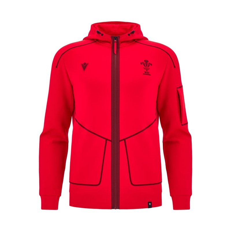 RUGBY PAYS DE GALLES – SWEAT CAPUCHE TRAVEL TECH RED - MACRON - Saison 2025/26